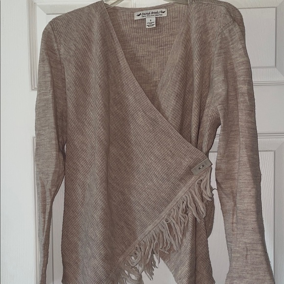 David Brooks Women's Taupe Cardigan with Fringe - Picture 1 of 2